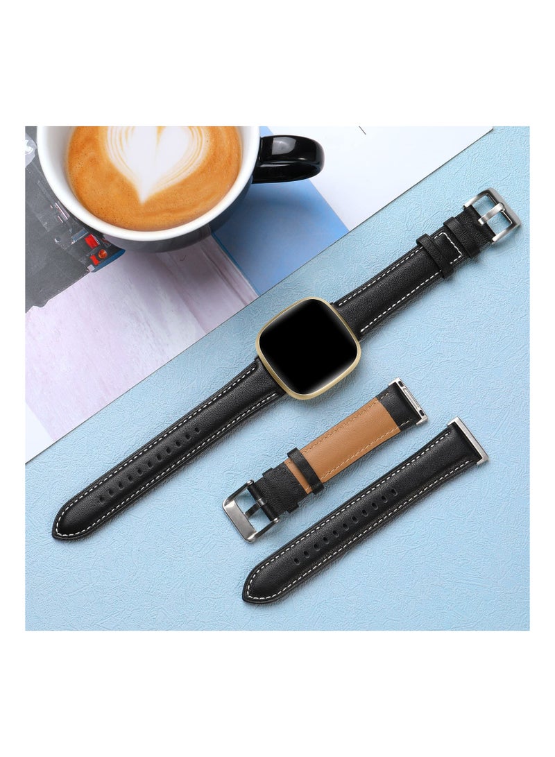 Leather Band Compatible with Fitbit Versa 3/Fitbit Versa 4 Strap/Fitbit Sense/Fitbit Sense 2 Strap, Premium Leather Strap Genuine Leather Wristband Compatible with Fitbit Versa 4/3 Sense 1/2 Strap