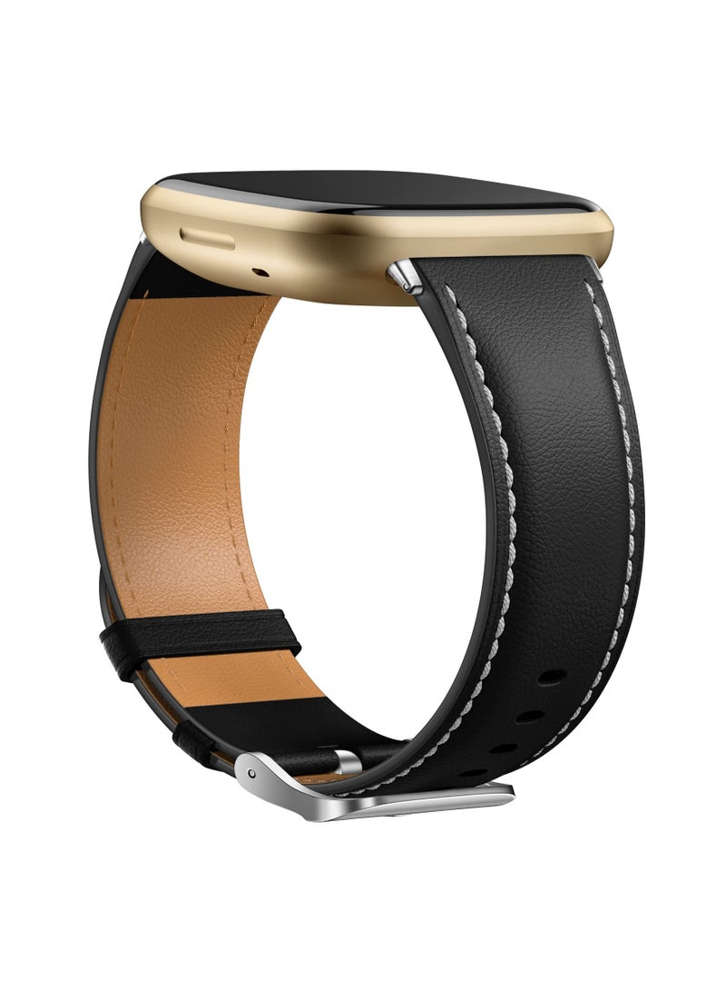 Leather Band Compatible with Fitbit Versa 3/Fitbit Versa 4 Strap/Fitbit Sense/Fitbit Sense 2 Strap, Premium Leather Strap Genuine Leather Wristband Compatible with Fitbit Versa 4/3 Sense 1/2 Strap