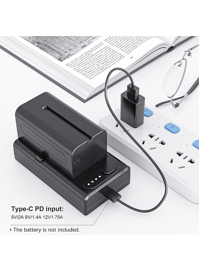 NP-F Battery Charger with 21W Type-C PD Input USB-A/ D-tap/ Type-C PD Outputs 1/4 Inch Screw Hole Multi-use Powering Adapter Fast Charging Replacement for Sony NP-F550 F750 F970 Batteries