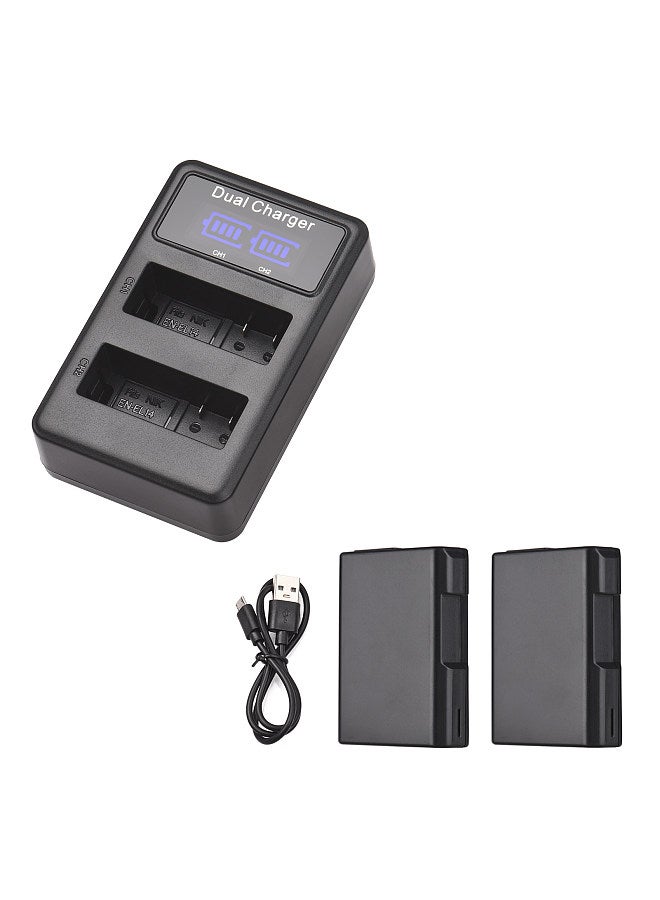 EN-EL14 Battery & Charger Kit 2pcs 7.4V 1500mAh Battery + 1pc LED2-EL14 Dual Channel Camera Battery Charger USB Port LED Screen Display Replacement
