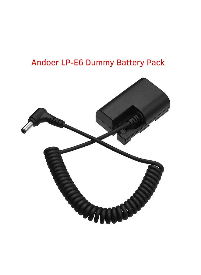 LP-E6 Dummy Battery Pack DC Coupler Connector Spring Cable Battery Replacement for Canon 5D2 5D3 5D4 6D 6D2 60D 7D 7D2 70D 80D 5DSR Cameras
