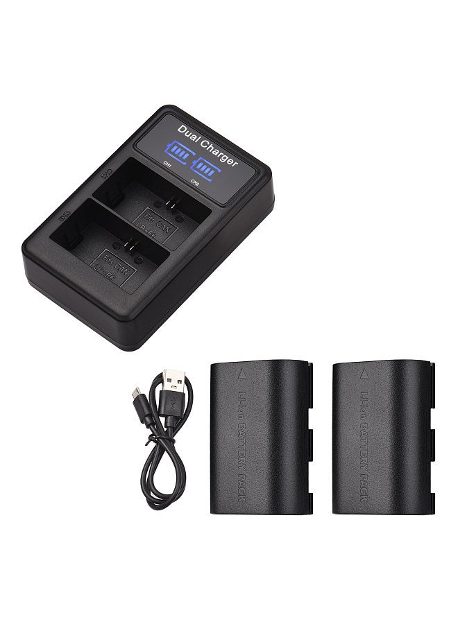 LP-E6/ E6N Battery & Charger Kit 2pcs 7.4V 2650mAh Battery + 1pc LED2-LPE6 Dual Channel Camera Battery Charger USB Port LCD Screen Display Replacement