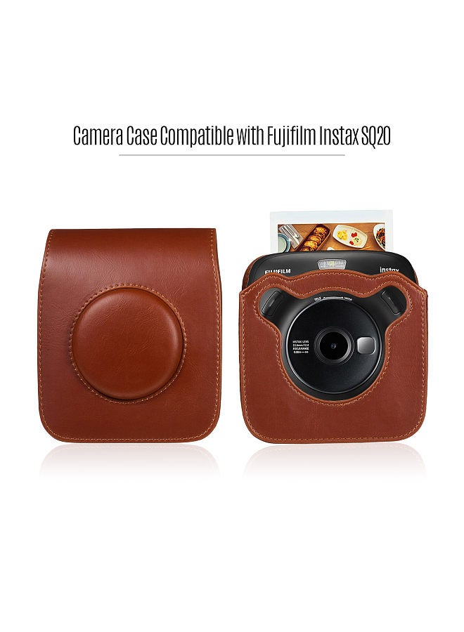 Portable PU Leather Camera Case Bag with Shoulder Strap Compatible with Fujifilm Fuji Instax SQ20 Instant Camera