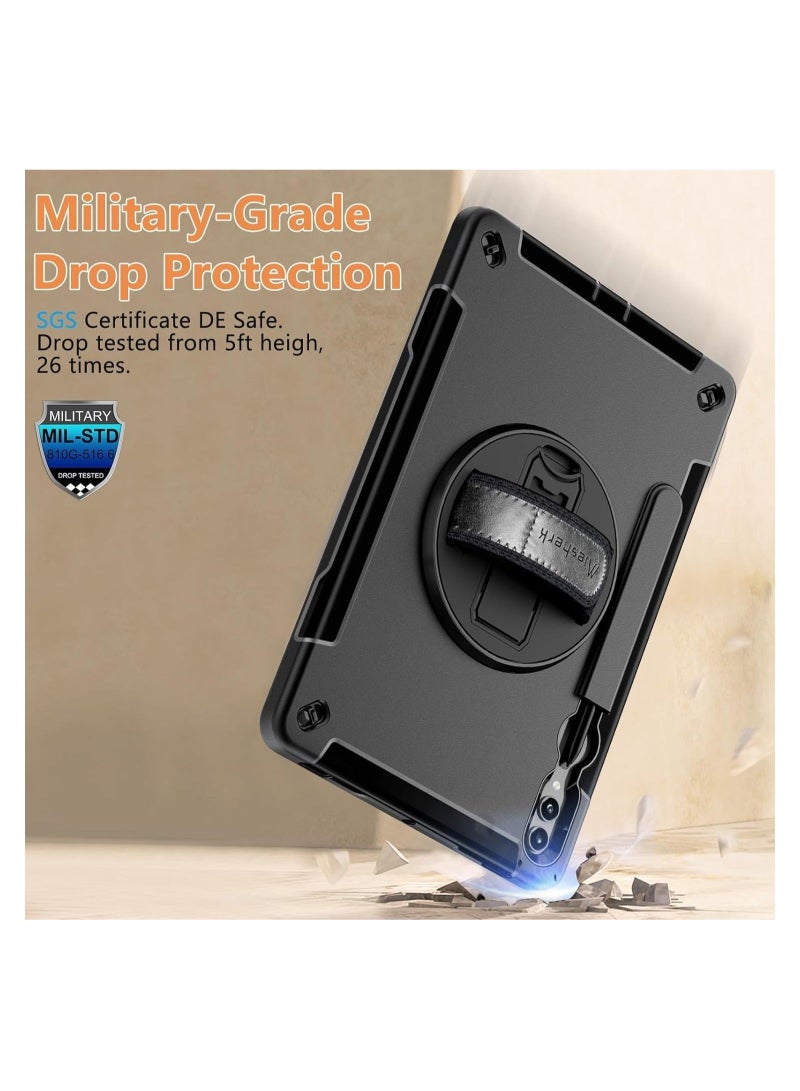 Case Compatible with Samsung Galaxy Tab S9 Plus: Protective Shockproof Cover for Galaxy Tab S9+ Plus 12.4 Inch 2023 SM-X810/X816B/X818U-S Pen Holder-Rotating Kickstand-Hand
