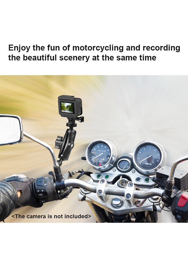 PU702B Motorbike Rear-view Mirror Mount Bracket Motorcycle Sports Camera Holder 1/4 Inch Screw with Sports Camera Mounting Adapter Replacement for GoPro Hero 11/10/9/8 INSTA360 ONE/ X2/ X3/GO2