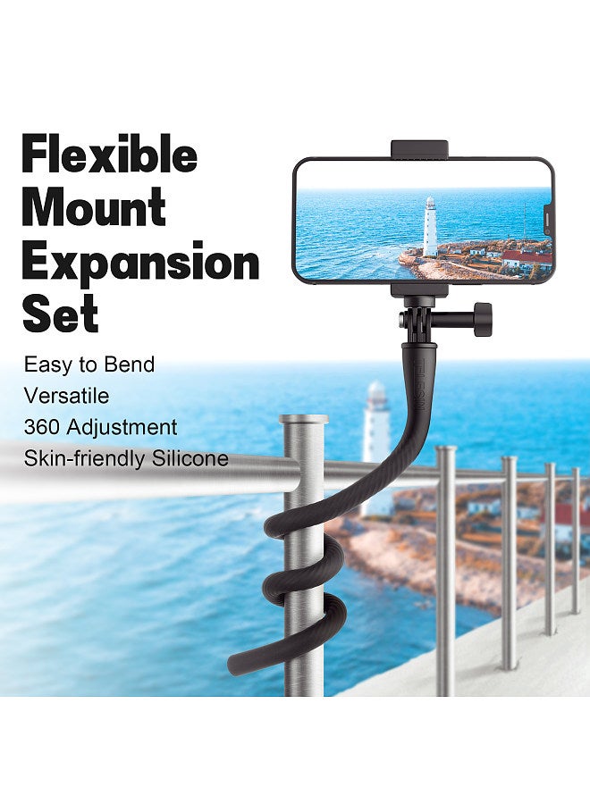 TE-FM-003 20.4in Phone Holder Flexible Phone Stand Camera Stand Gooseneck Arm 360°Twistable 300g/0.66lbs Load Capacity with 1/4in Threaded Hole Sports Camera Adpater & Phone Clip