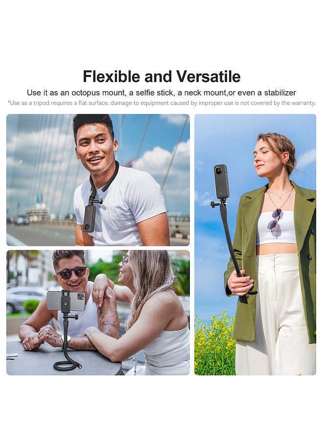 TE-FM-003 20.4in Phone Holder Flexible Phone Stand Camera Stand Gooseneck Arm 360°Twistable 300g/0.66lbs Load Capacity with 1/4in Threaded Hole Sports Camera Adpater & Phone Clip
