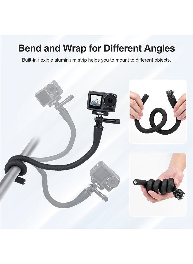 TE-FM-003 20.4in Phone Holder Flexible Phone Stand Camera Stand Gooseneck Arm 360°Twistable 300g/0.66lbs Load Capacity with 1/4in Threaded Hole Sports Camera Adpater & Phone Clip
