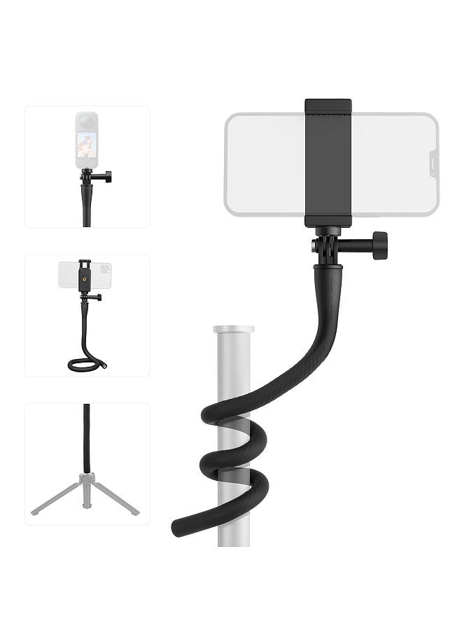 TE-FM-003 20.4in Phone Holder Flexible Phone Stand Camera Stand Gooseneck Arm 360°Twistable 300g/0.66lbs Load Capacity with 1/4in Threaded Hole Sports Camera Adpater & Phone Clip