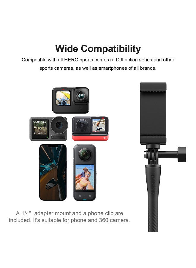 TE-FM-003 20.4in Phone Holder Flexible Phone Stand Camera Stand Gooseneck Arm 360°Twistable 300g/0.66lbs Load Capacity with 1/4in Threaded Hole Sports Camera Adpater & Phone Clip