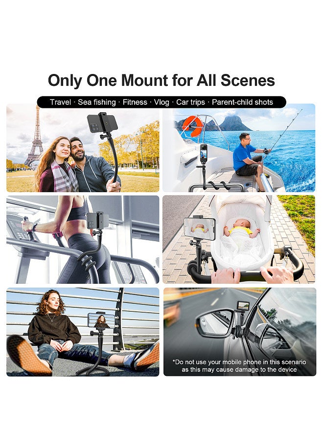 TE-FM-003 20.4in Phone Holder Flexible Phone Stand Camera Stand Gooseneck Arm 360°Twistable 300g/0.66lbs Load Capacity with 1/4in Threaded Hole Sports Camera Adpater & Phone Clip