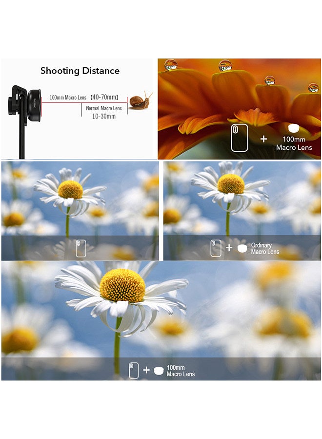APL-HB100mm Universal Smartphone Macro Lens 4K HD Phone Camera Lens No Distortion Blurry Background Compatible with iPhone 11/XS/XS Max/XR/X/8/8 Plus