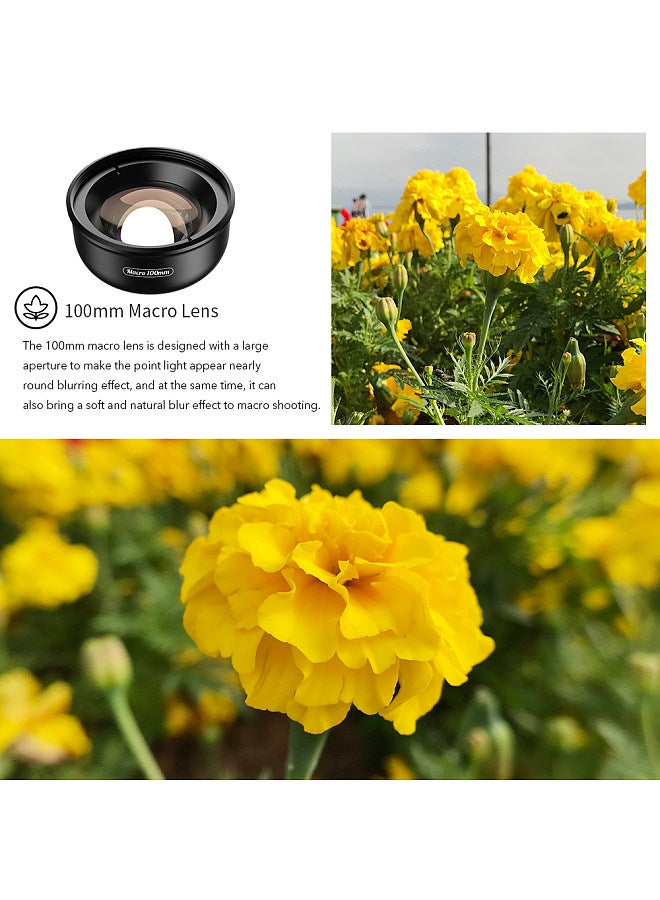 APL-HB100mm Universal Smartphone Macro Lens 4K HD Phone Camera Lens No Distortion Blurry Background Compatible with iPhone 11/XS/XS Max/XR/X/8/8 Plus