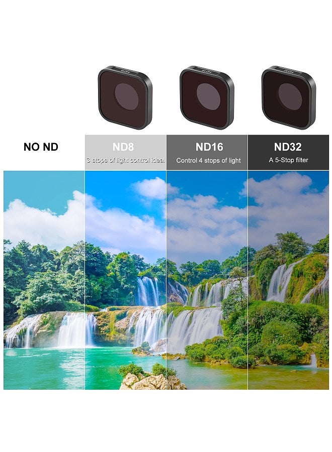 PU920 5.5mm ND8 3-stop Lens Filter 1.2×1.2in ND Filters Optical Glass Waterproof Scratch-resistant with Multi-Resistant Coating Compatible with GoPro 12/ 11/ 10/ 9/ 8/ Mini 11