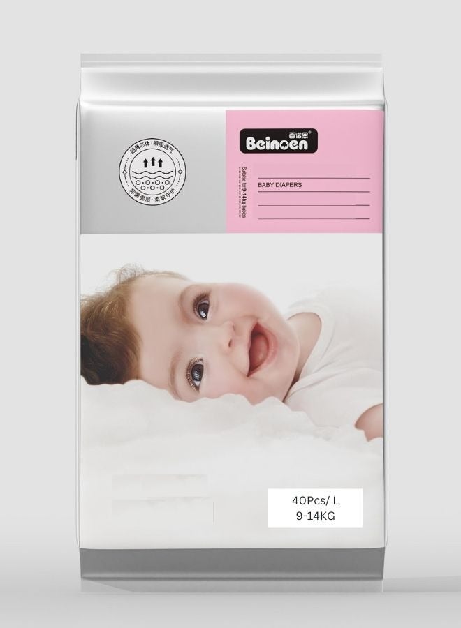 Beinoen Premium Care Cloud Oxygen Baby Diapers Softest Absorption for Ultimate Skin Protection Size L, 40Pcs, Suitable For Babies 9-14kg