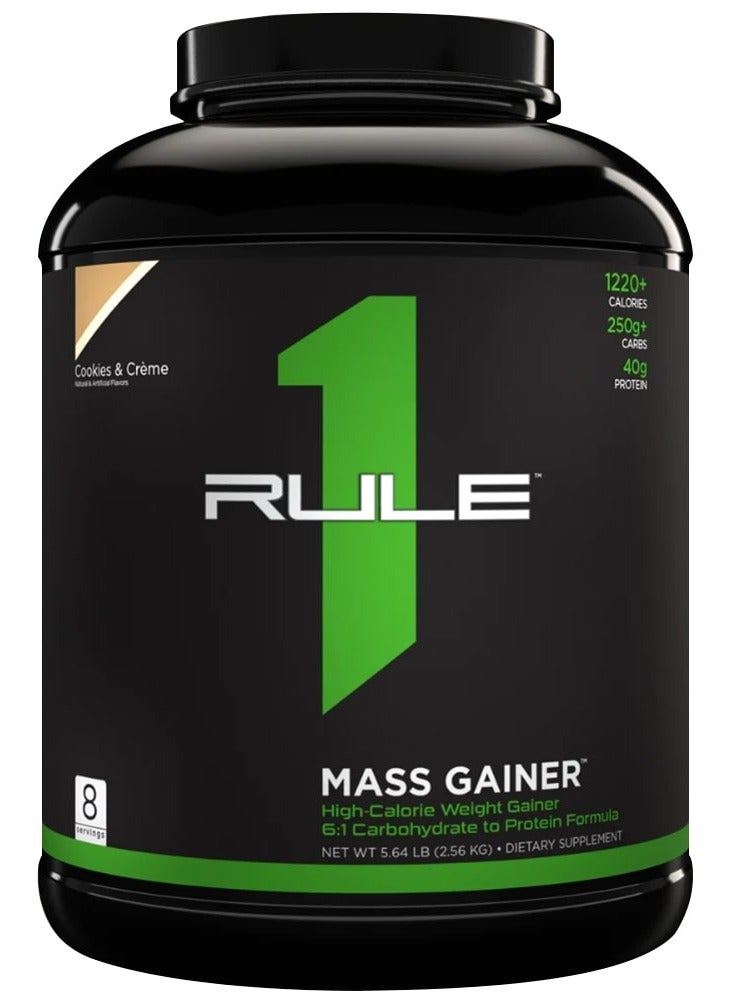 Rule 1 Mass Gainer, Increase muscle mass and size, Support muscle growth and repair, Cookies and Cream Flavor, 5.78 Lbs