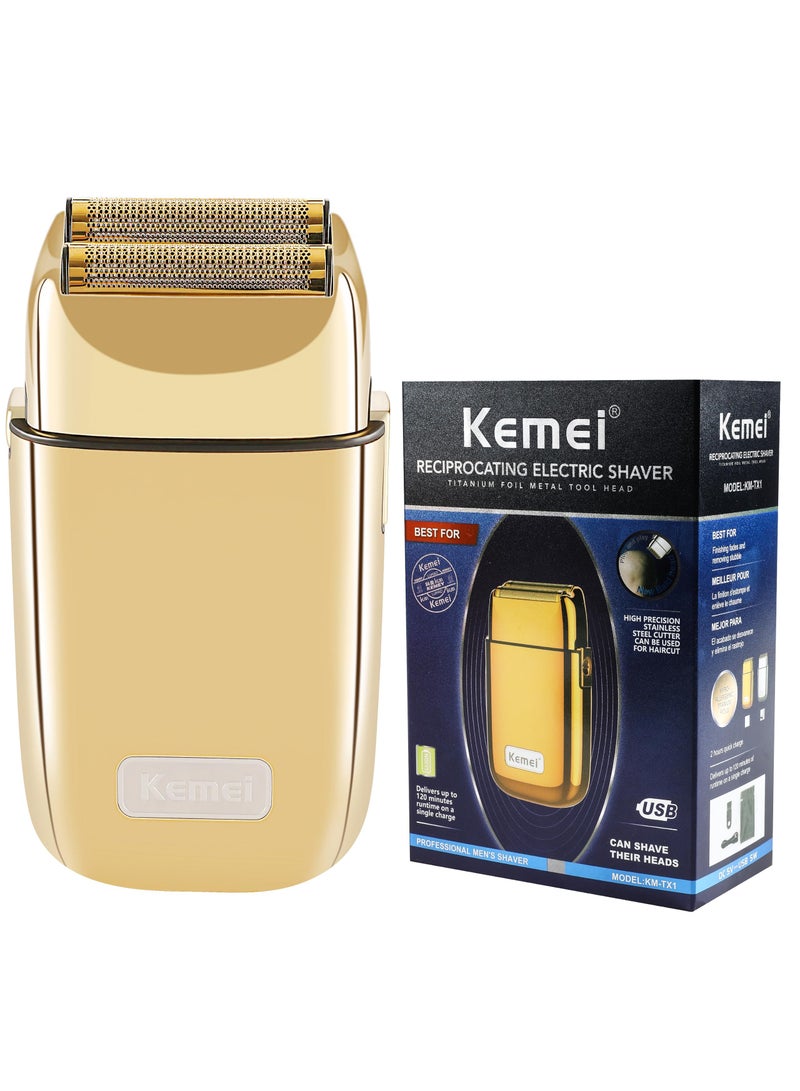 Kemei Cordless Metal Double Electric Shaver Razor for Men Close Electric Shavers, Type-C Rechargeable for Wet/Dry Shaving