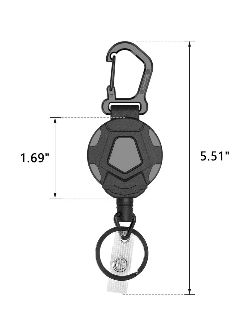 2 Pack Retractable Keychain, Heavy Duty Carabiner Badge Holder, Tactical Reel with Steel Retractable Cord, 8 oz