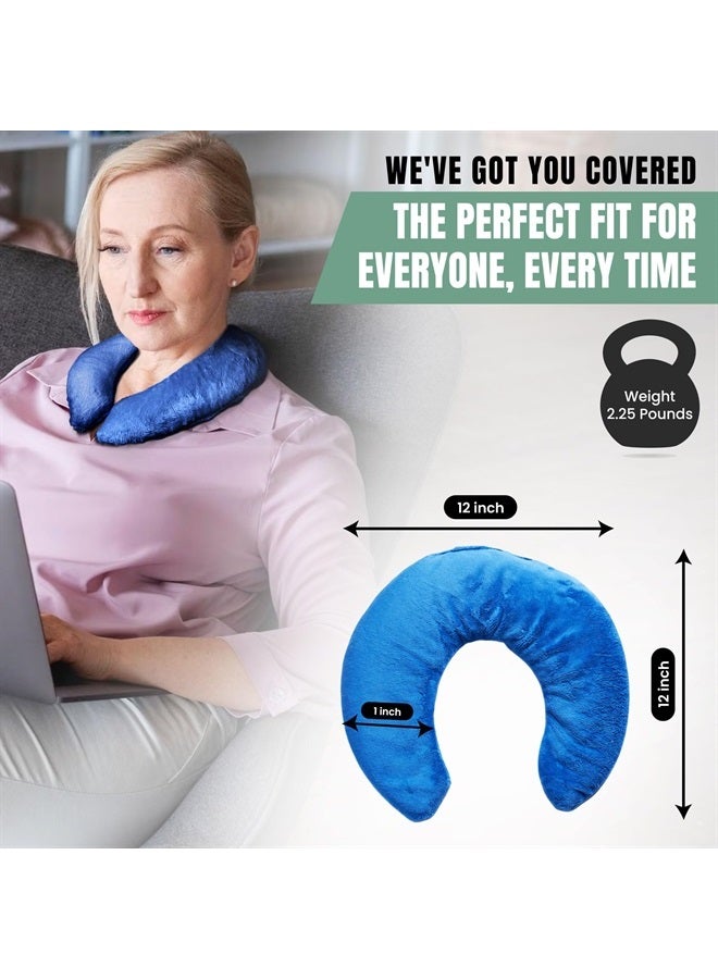 Aromatherapy Horse Shoe Shaped Microwaveable Wrap Made of Organic Flaxseed, Yellow Dock, & Lemon Grass for Neck | Neck Wrap Relieves Stress & Pain | Available in Blue