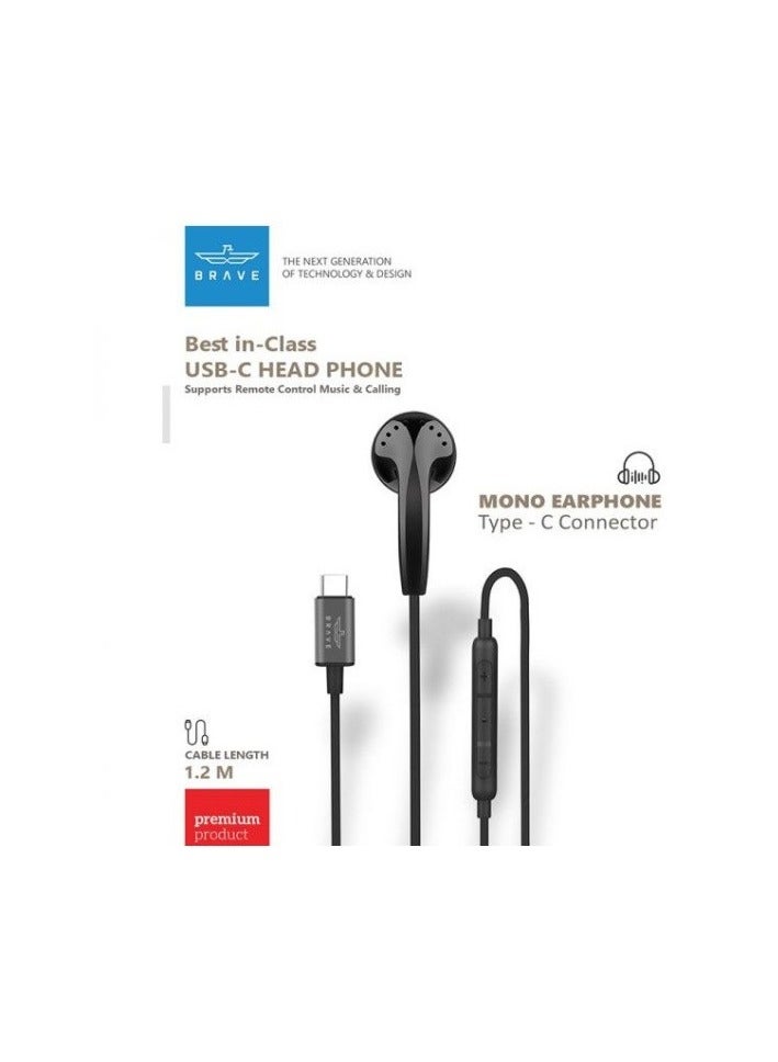 Mono Stereo Earphone USB Type-C Connector Earphone with In-Line Remote, Built-in Microphone for iPhone 15, Samsung Galaxy S24 Ultra/S21 Ultra/S20 FE Note 20/10, iPad Pro 2018/Mac Book (Black)