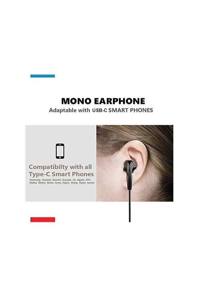 Mono Stereo Earphone USB Type-C Connector Earphone with In-Line Remote, Built-in Microphone for iPhone 15, Samsung Galaxy S24 Ultra/S21 Ultra/S20 FE Note 20/10, iPad Pro 2018/Mac Book (Black)