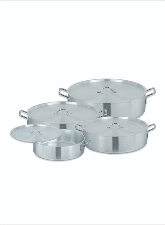 Sonex Brazier Olympia Classic Cooking Pot Set 1X4, Compact & Durable Cookware Bundle, Firm Grip Handles, Commercial Category 4 Pots And 4 Lids, Easy To Clean, Metal Finish, 35.5/40.5/46/51Cm
