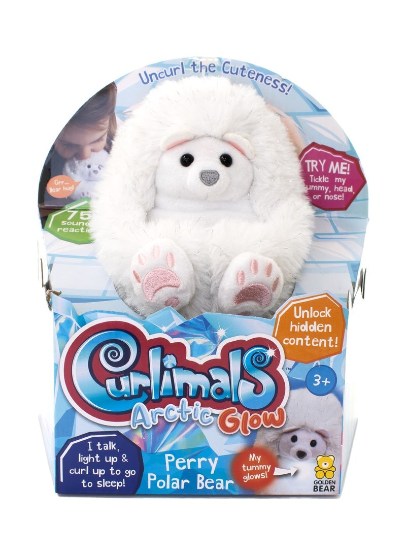 Curlimals Arctic Glow Perry Polar Bear Interactive Soft Toy With Over 75 Sounds and Reactions Responds to Touch with Lights Cuddly Fun Arctic Animal Gift For Girls and Boys Age 3+, White