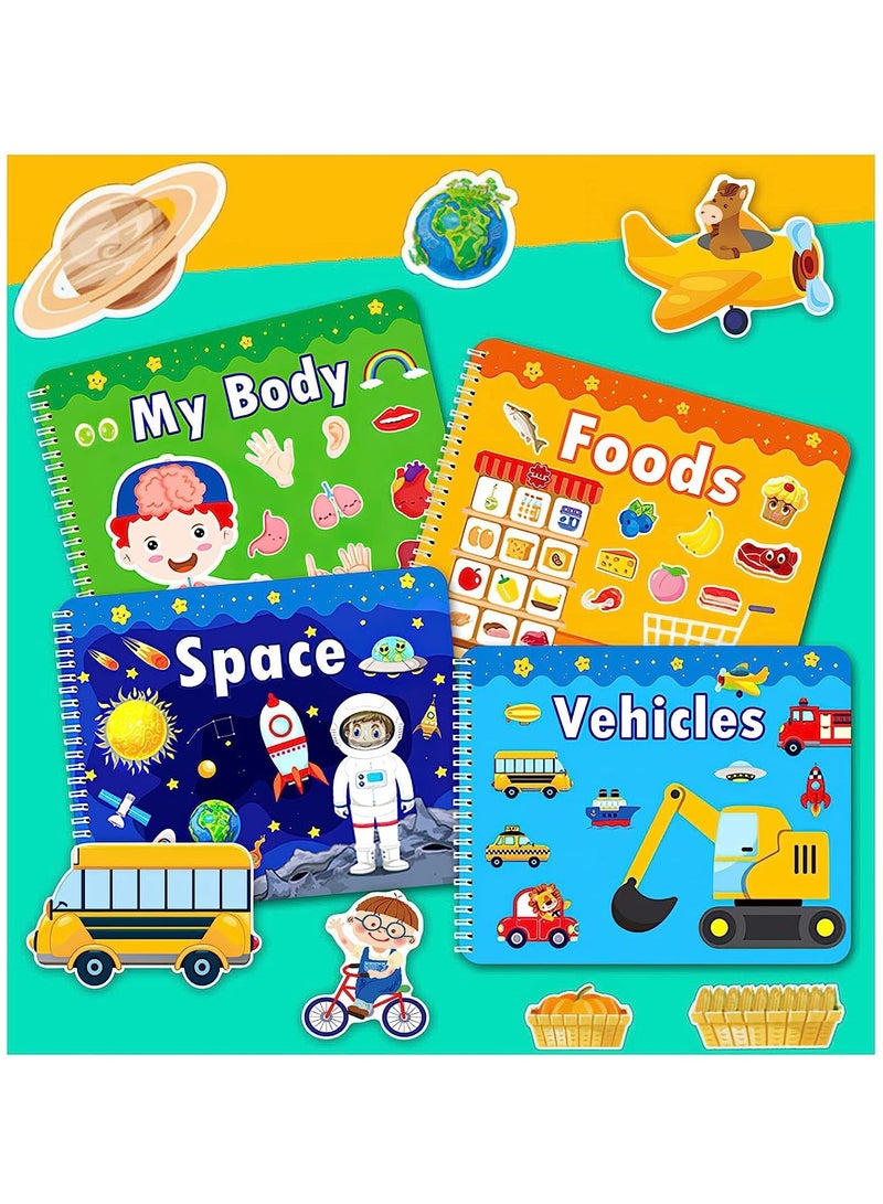 4 Pack DIY Quiet Book for Toddlers, Montessori Busy Book for Kids, Vehicle Space Body Food Preschool Learning Activities Learning & Education Toys