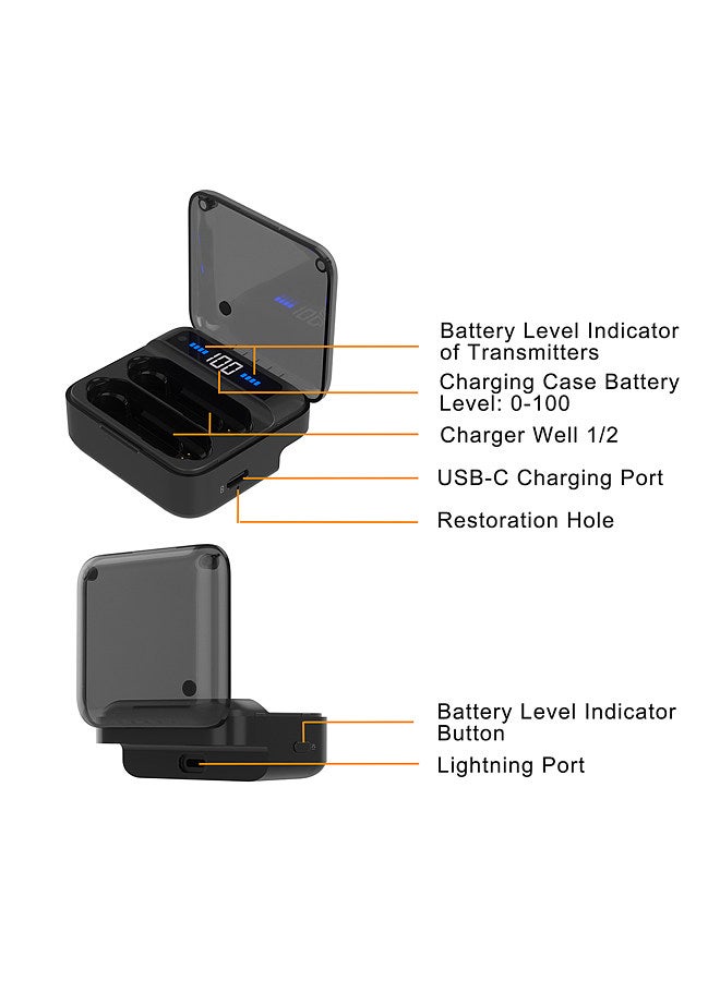 Vimo S-MI Wireless Microphone System with 1 Receiver & 2 Microphones 200M Transmission Range Built-in Battery with Charging Case Replacement for Replacement