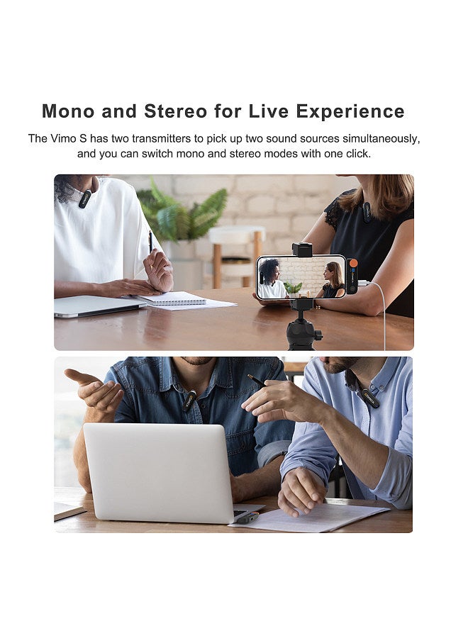 Vimo S-MI Wireless Microphone System with 1 Receiver & 2 Microphones 200M Transmission Range Built-in Battery with Charging Case Replacement for Replacement