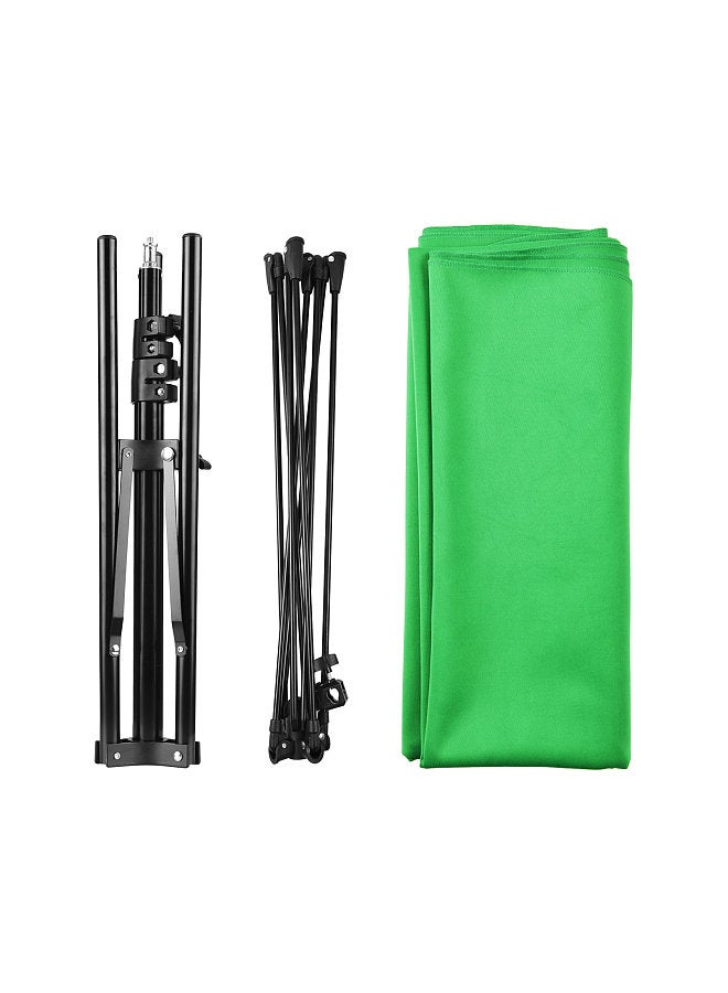 2x1.5m/ 6.5x4.9ft Green Screen Backdrop Photography Background with Adjustable Tripod Cross-Shaped Stand for Streaming Gaming Studio Photography