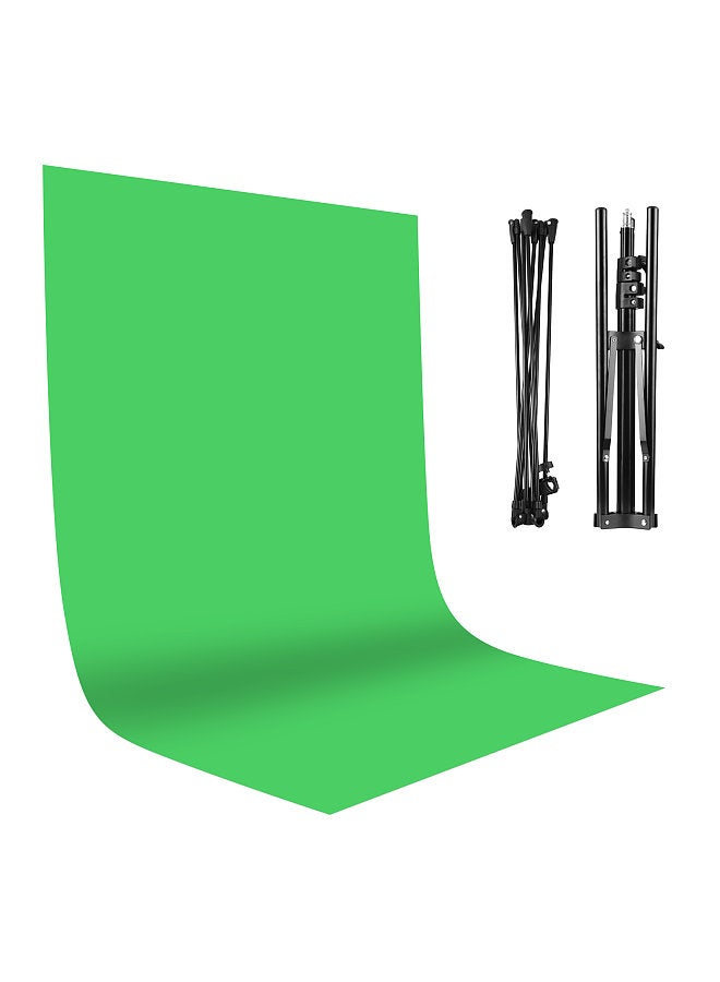 2x1.5m/ 6.5x4.9ft Green Screen Backdrop Photography Background with Adjustable Tripod Cross-Shaped Stand for Streaming Gaming Studio Photography