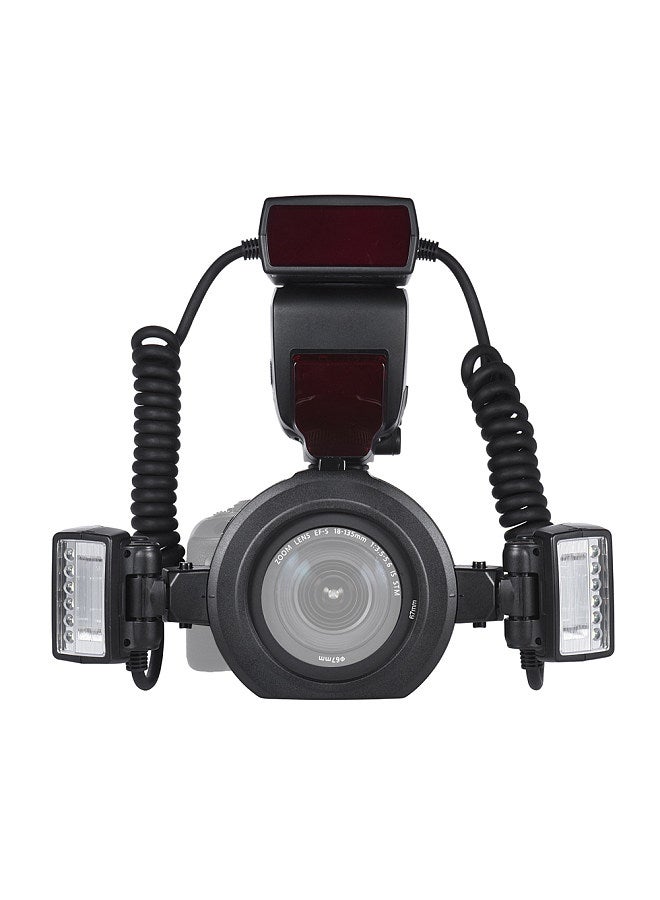 E-TTL Macro Flash Speedlite 5600K with 2pcs Flash Heads and 4pcs Adapter Rings for Canon EOS 1Dx 5D3 6D 7D 70D 80D Cameras
