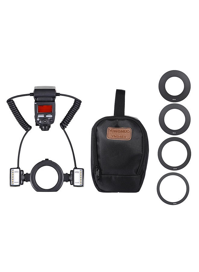 E-TTL Macro Flash Speedlite 5600K with 2pcs Flash Heads and 4pcs Adapter Rings for Canon EOS 1Dx 5D3 6D 7D 70D 80D Cameras