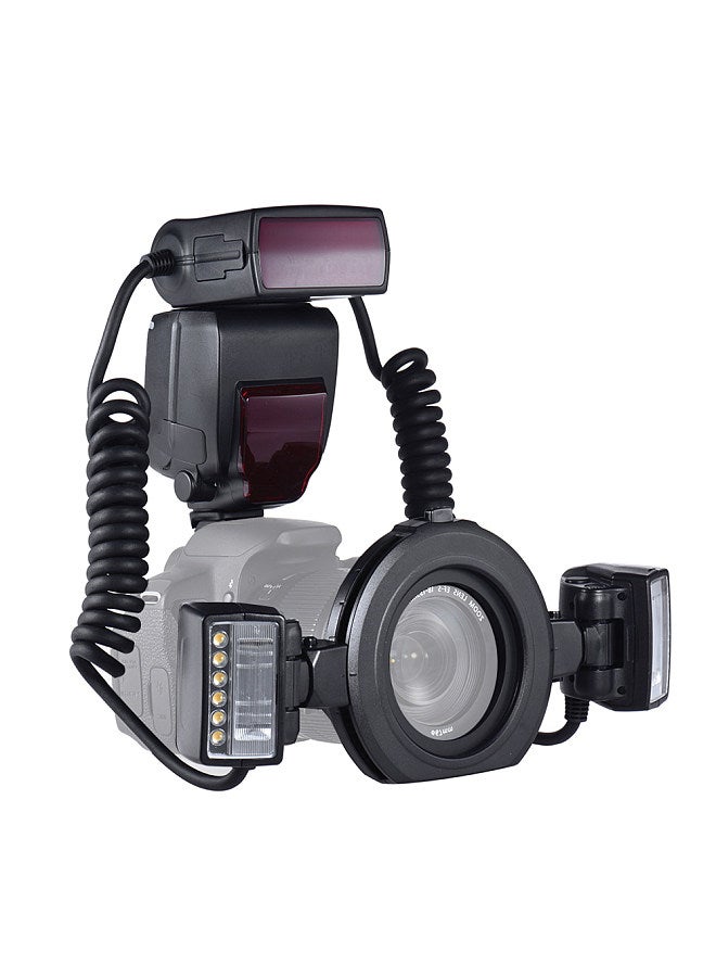 E-TTL Macro Flash Speedlite 5600K with 2pcs Flash Heads and 4pcs Adapter Rings for Canon EOS 1Dx 5D3 6D 7D 70D 80D Cameras