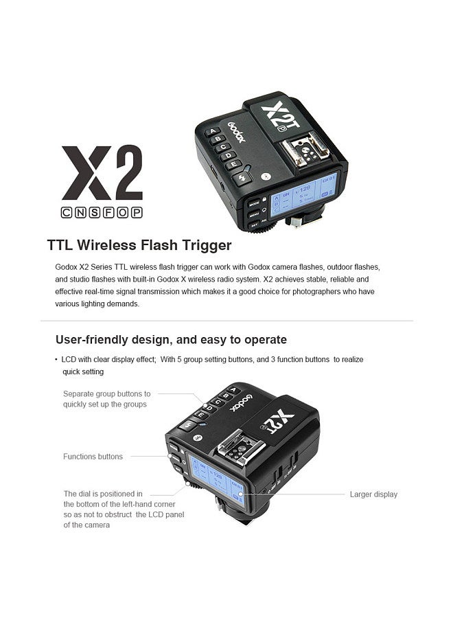 X2T-P TTL Wireless Flash Trigger 1/8000s HSS 2.4G Wireless Transmission Bluetooth Connection for Pentax K-1/645Z/K70/K50/KP/K-S2/K-3II