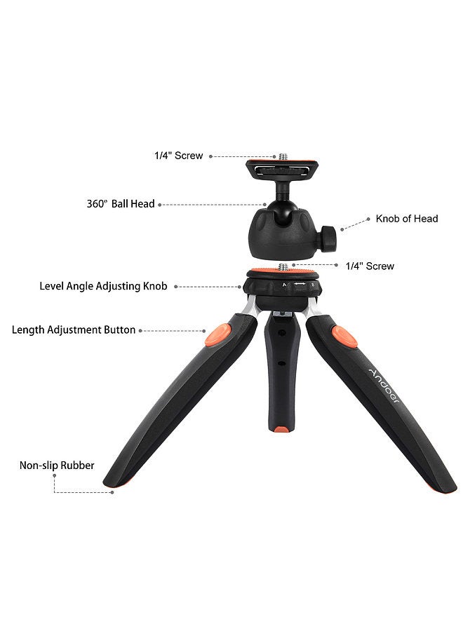 H20 Mini Tabletop Tripod Portable Foldable Phone Camera Tripod Stand with Removable Ball Head with 1/4 Inch Screw