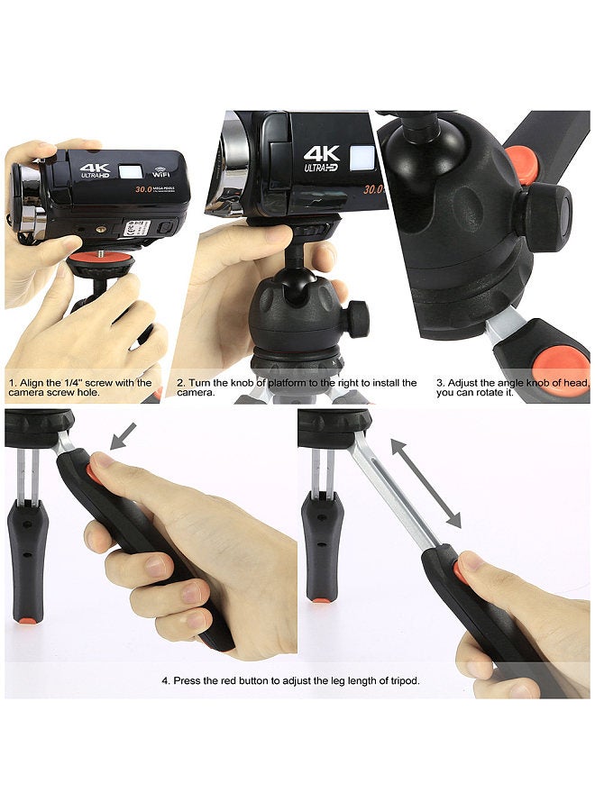 H20 Mini Tabletop Tripod Portable Foldable Phone Camera Tripod Stand with Removable Ball Head with 1/4 Inch Screw
