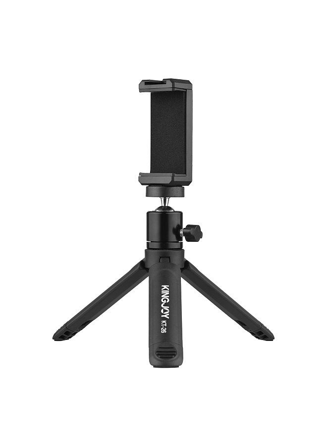 KT-26 Mini Desktop Tripod Rotatable Ball Head with Extendable Cold Shoe Phone Clip 1/4 Inch Screw for Smartphone Camera Selfie Video Recording Live Stream