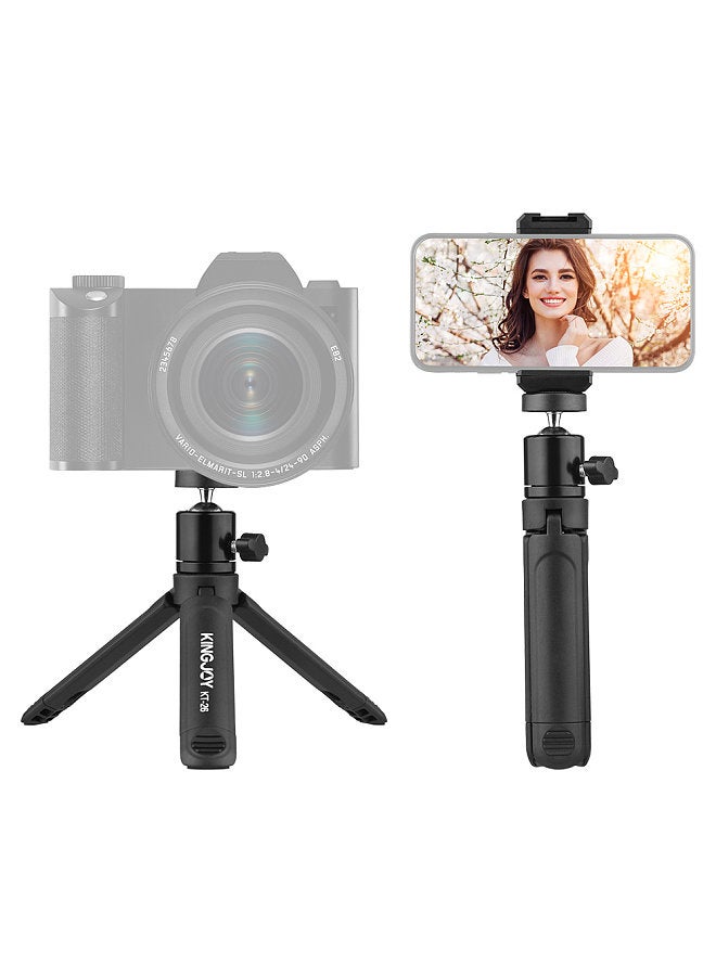 KT-26 Mini Desktop Tripod Rotatable Ball Head with Extendable Cold Shoe Phone Clip 1/4 Inch Screw for Smartphone Camera Selfie Video Recording Live Stream