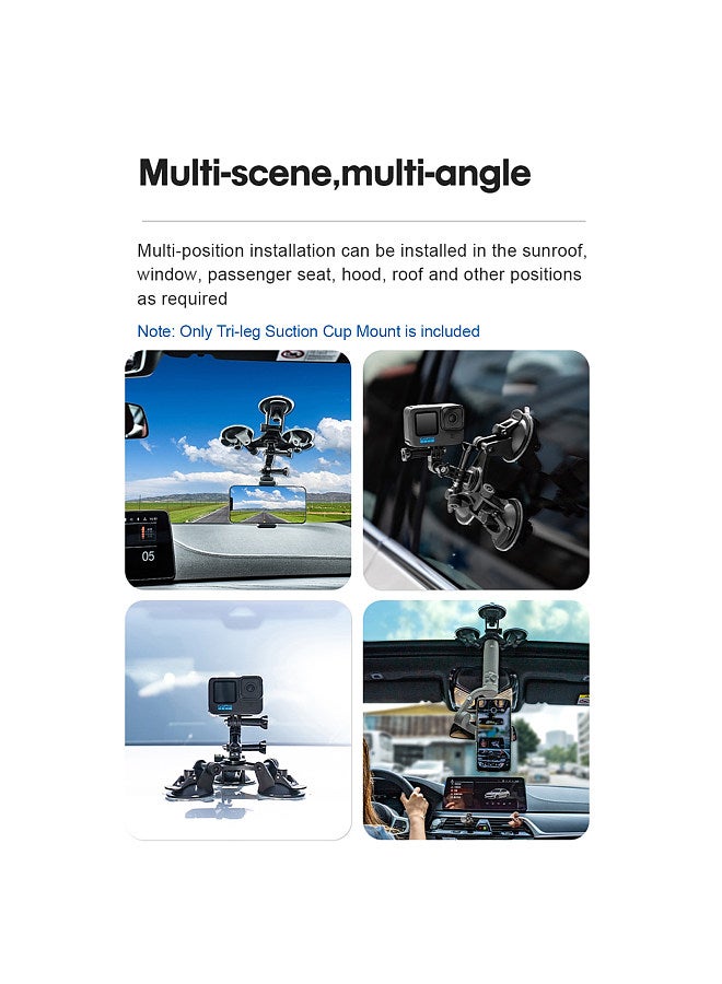 Suction Cup Phone Mount Tri-leg Suction Cup Mount with Sports Camera Adapter Phone Clip & Fixed Screw Compatible with iPhone GoPro 12/11/10/9/8/7 Insta 360 and Other Action Cameras
