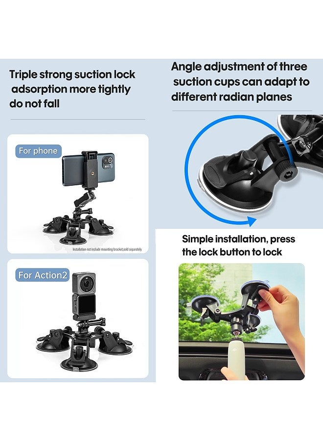 Suction Cup Phone Mount Tri-leg Suction Cup Mount with Sports Camera Adapter Phone Clip & Fixed Screw Compatible with iPhone GoPro 12/11/10/9/8/7 Insta 360 and Other Action Cameras