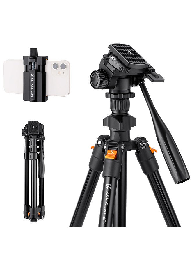 Portable Camera Tripod Stand Aluminum Alloy 162cm/63.8in Max. Height 3kg/6.6lbs Load Capacity Photography Travel Tripod with Phone Holder Carrying Bag for DSLR Cameras Smartphones