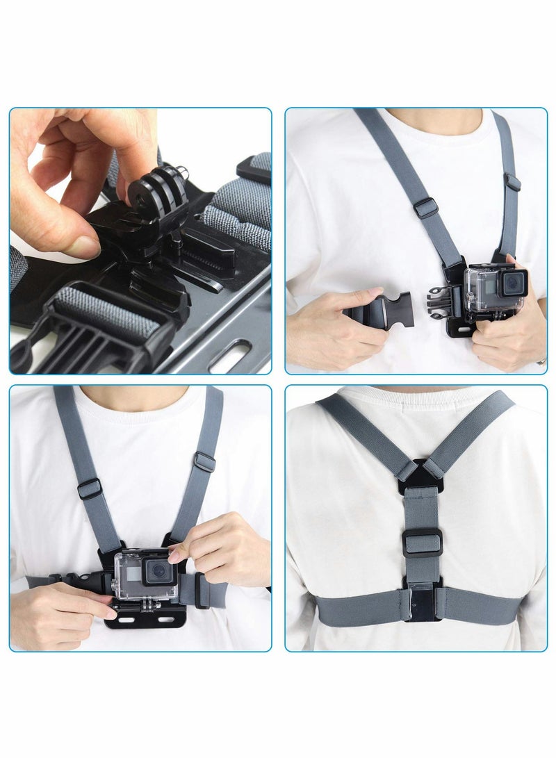 Camera Chest Mount Strap Harness Fit for AKASO DJI Osmo Chest Mount Harness Adjustable Chesty Strap Elastic Cell Phone Chest Mount Strap with Sports Camera Installation Bracket kit