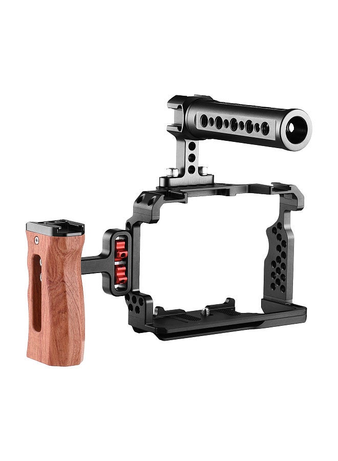 Aluminum Alloy Camera Cage Kit with Video Rig Top Handle Wooden Grip Replacement for Sony A7R III/ A7 II/ A7III