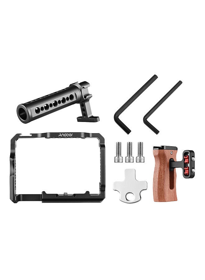 Aluminum Alloy Camera Cage Kit with Video Rig Top Handle Wooden Grip Replacement for Sony A7R III/ A7 II/ A7III