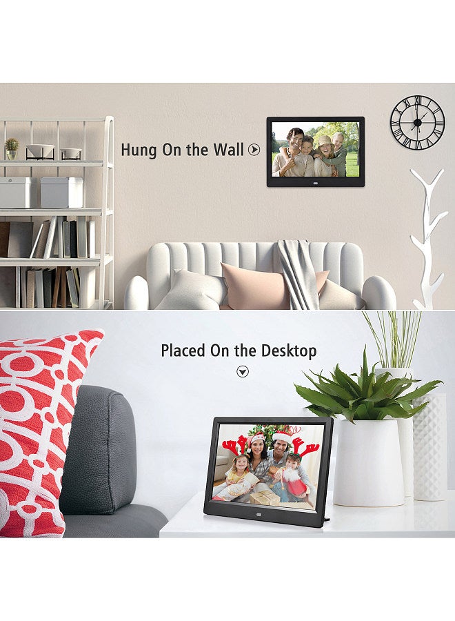 10.1 Inch Digital Photo Frame Desktop Electronic Album 1280*800 IPS Screen Supports Photo/ Video/ Music/ Clock/ Calendar Function with Backside Stand Remote Control