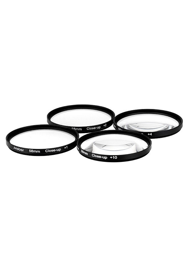 58mm Macro Close-Up Filter Set +1 +2 +4 +10 with Pouch for Nikon Canon Rebel T5i T4i EOS 1100D 650D 600D DSLRs