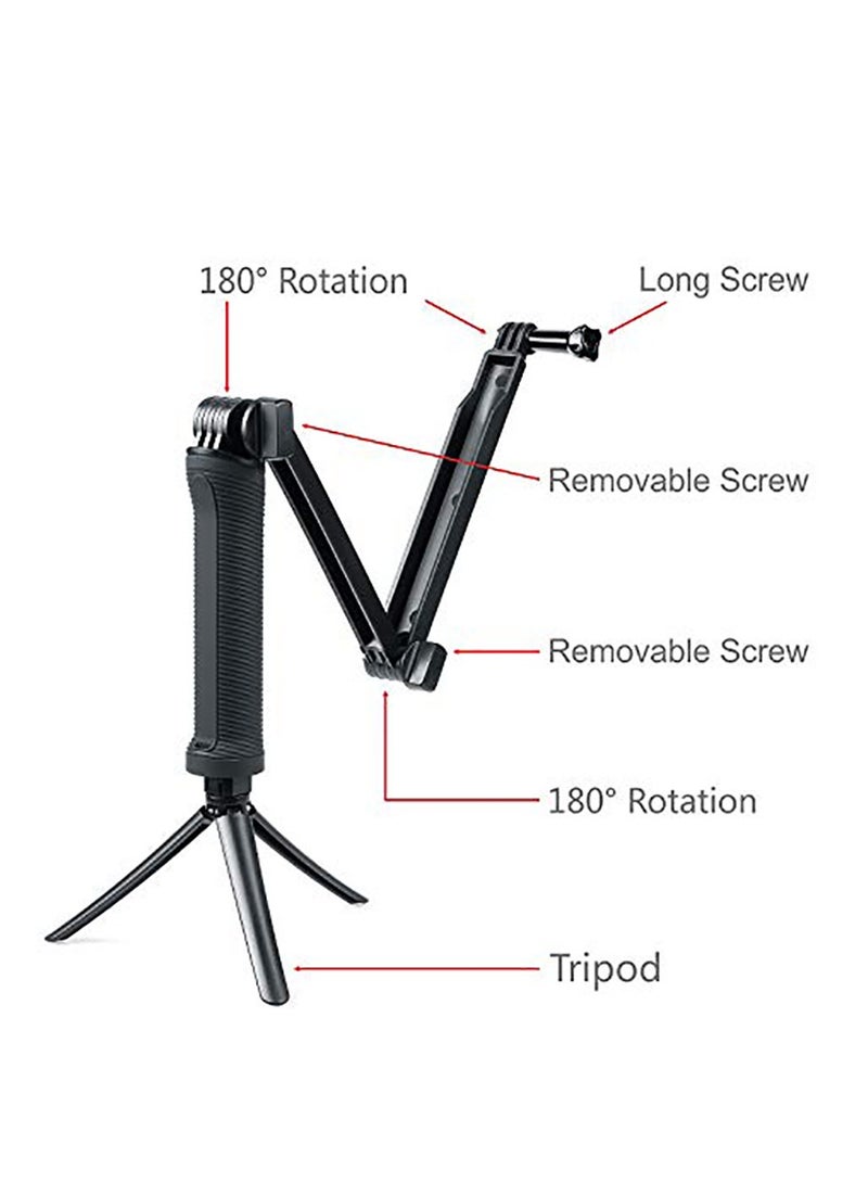 3 Way Tripod for Go Pro Hero 10/9/8/7/6/5/4/3/2/1 Series and other Action Cameras, Detachable Extendable Selfie Stick Pole with Hand Grip Stand