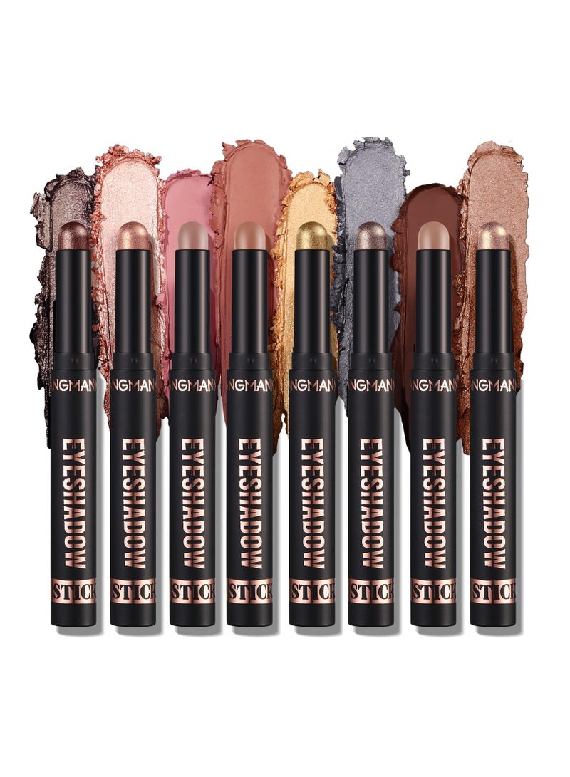 8 Colors Professional Matte Eyeshadow Stick Set, Waterproof Long-Lasting Cream Eyeshadow Collection Bright-Colored Contouring & Highlight Eyeshadow Sticks Creamy Eyeshadow for Every Look